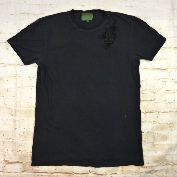 AMEN by Jato Mens T Shirt Black Size 54 Italy US L Rose Embroidered Rock Y2K - Picture 2 of 12